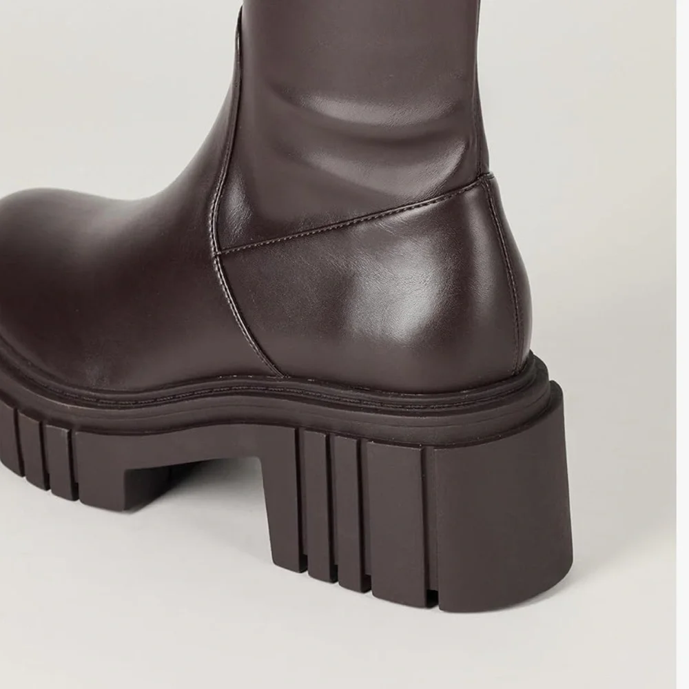 THE DROP KENNEDY Y2K Lug Sole Platform Boots Brown Knee High 14” Calf Y2K NWT